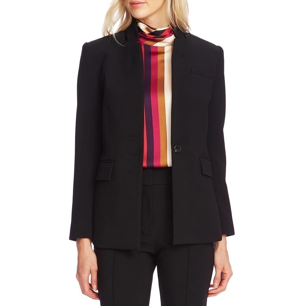 Vince Camuto Women's Bi-st Crepe Stand Collar Long Sleeve Blaze Size 10 NWT
